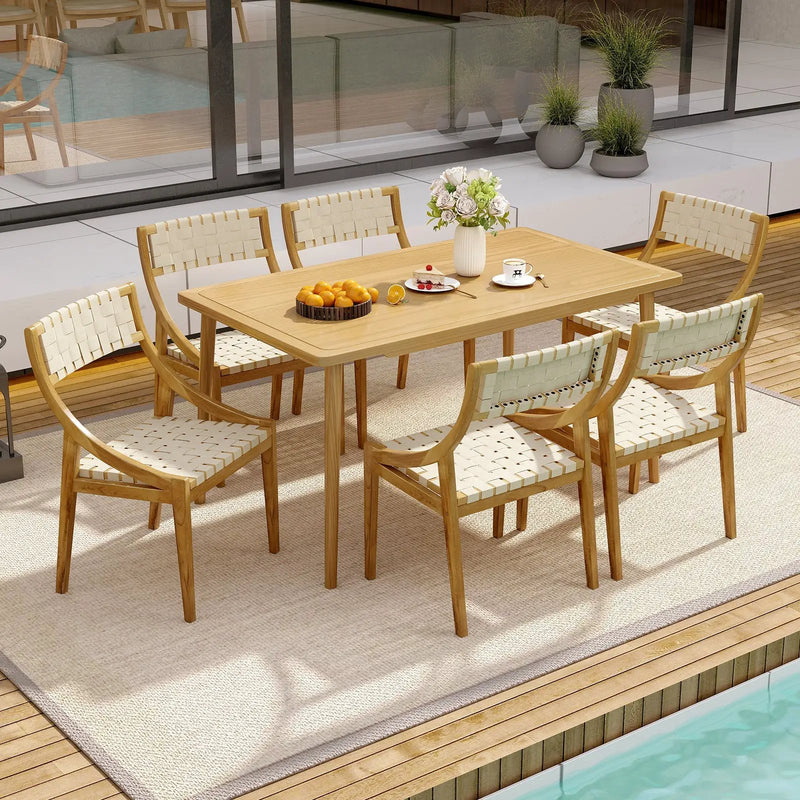 Teak Wood Outdoor Dining Chair with Webbing Seat by DirectDeals