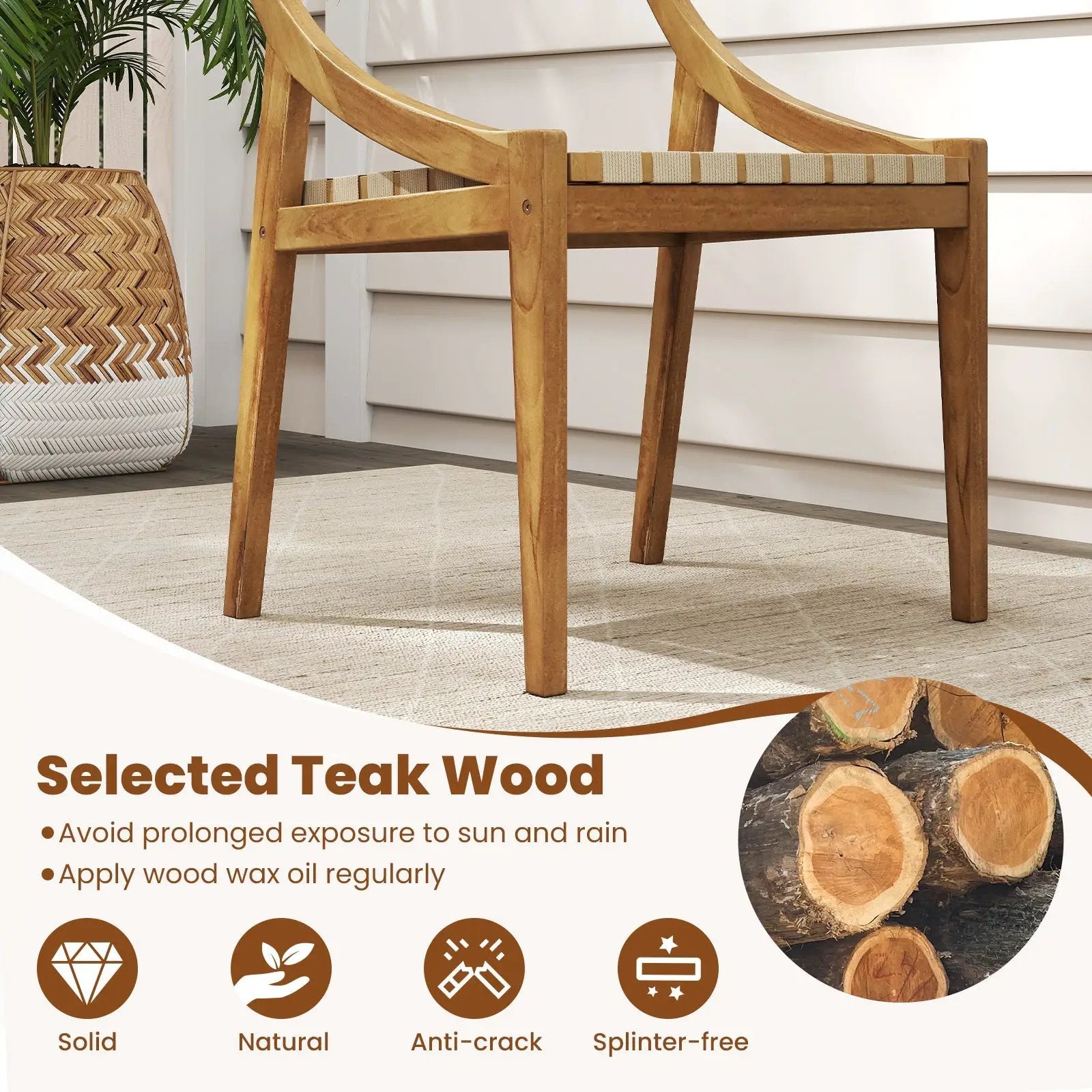 Teak Wood Outdoor Dining Chair with Webbing Seat by DirectDeals