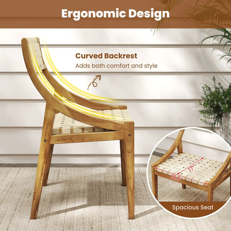Teak Wood Outdoor Dining Chair with Webbing Seat by DirectDeals