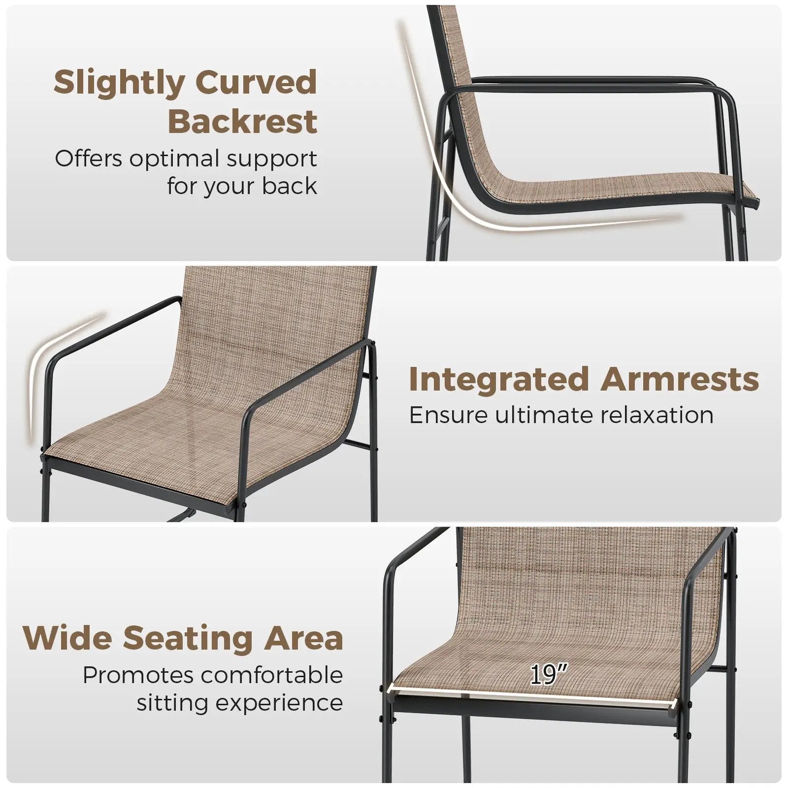Outdoor Dining Chairs Set of 2 Patio Furniture Chair with Breathable Seat and Backrest-Brown by DirectDeals