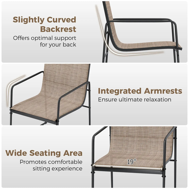 Outdoor Dining Chairs Set of 2 Patio Furniture Chair with Breathable Seat and Backrest-Brown by DirectDeals