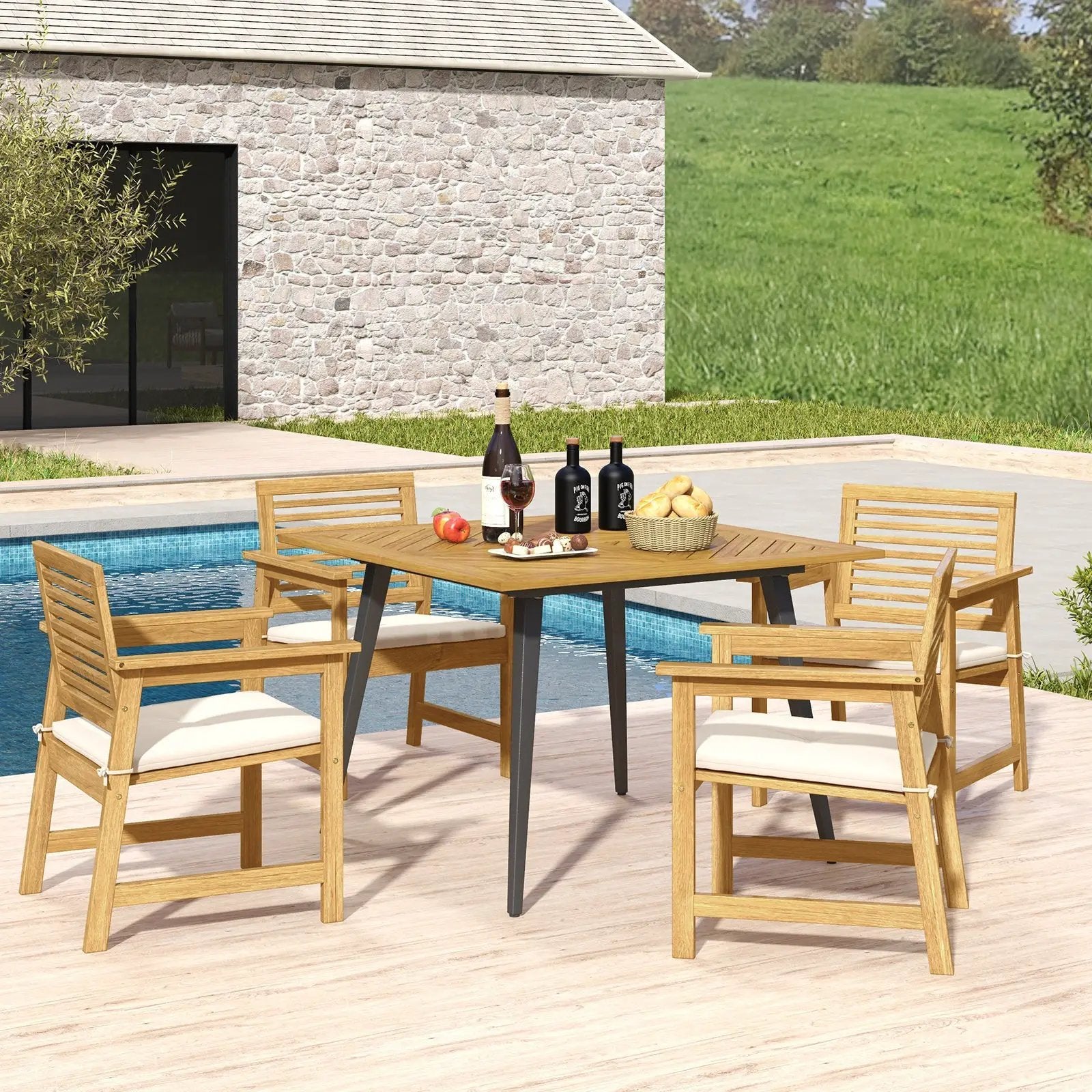 4-Person Acacia Wood Outdoor Dining Table for Garden Poolside and Backyard by DirectDeals