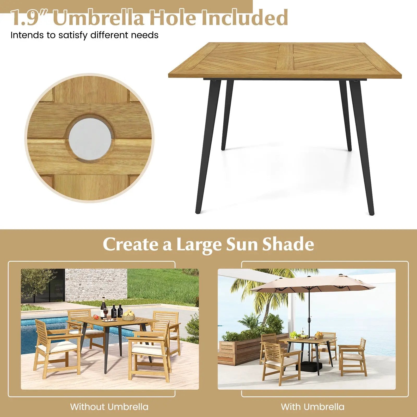 4-Person Acacia Wood Outdoor Dining Table for Garden Poolside and Backyard by DirectDeals
