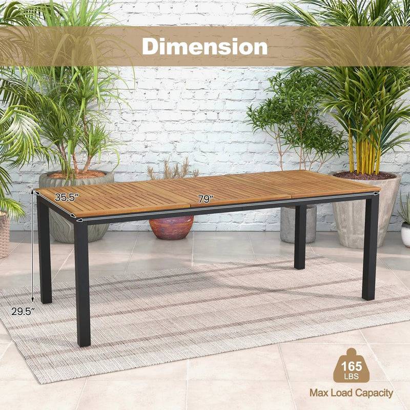 8-Person Outdoor Dining Table 79 Inch Acacia Wood Patio Table with Umbrella Hole by DirectDeals