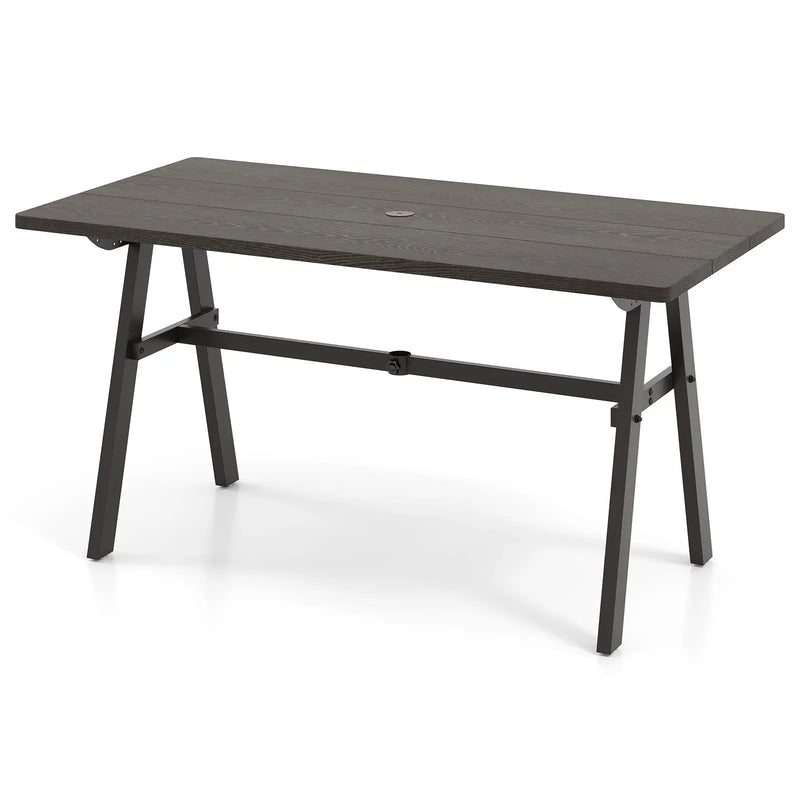 Outdoor Dining Tale for 6 with 1.93 Inch Umbrella Hole for Garden-Dark Brown by DirectDeals