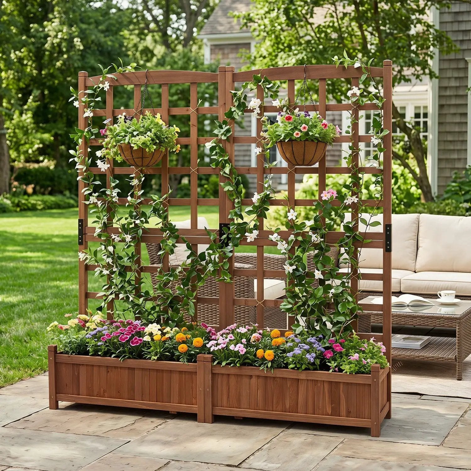 Dual Raised Garden Bed with Trellis and Drainage Holes by DirectDeals