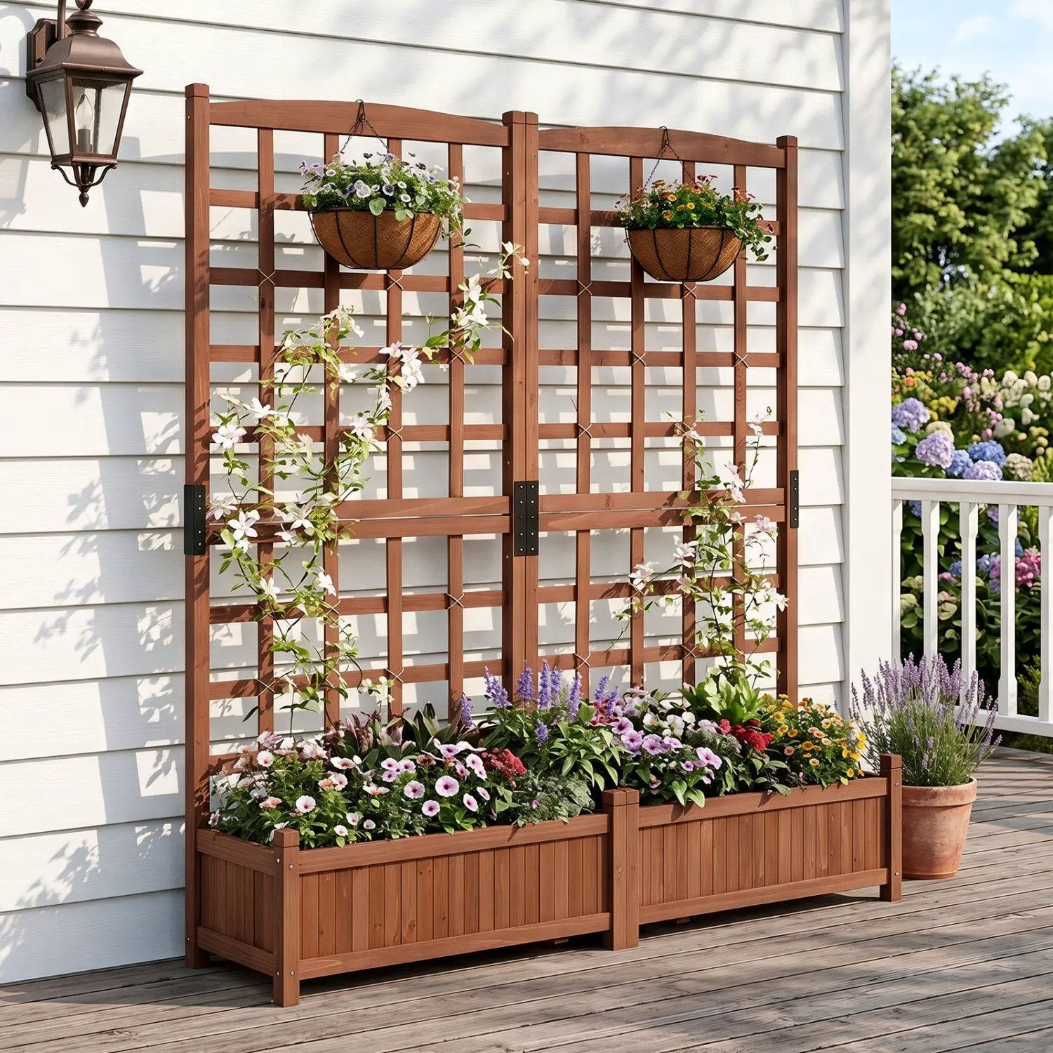 Dual Raised Garden Bed with Trellis and Drainage Holes by DirectDeals