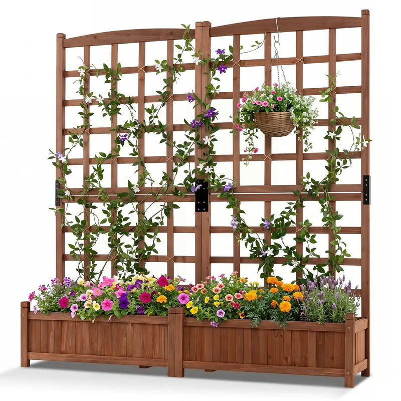 Dual Raised Garden Bed with Trellis and Drainage Holes by DirectDeals