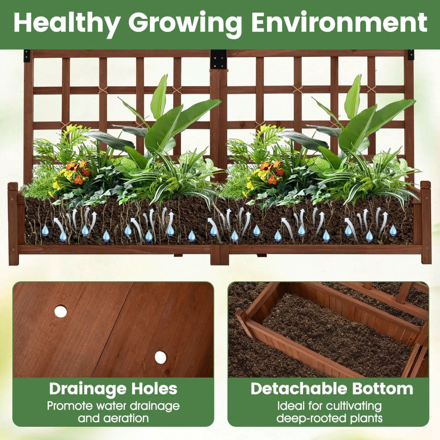 Dual Raised Garden Bed with Trellis and Drainage Holes by DirectDeals
