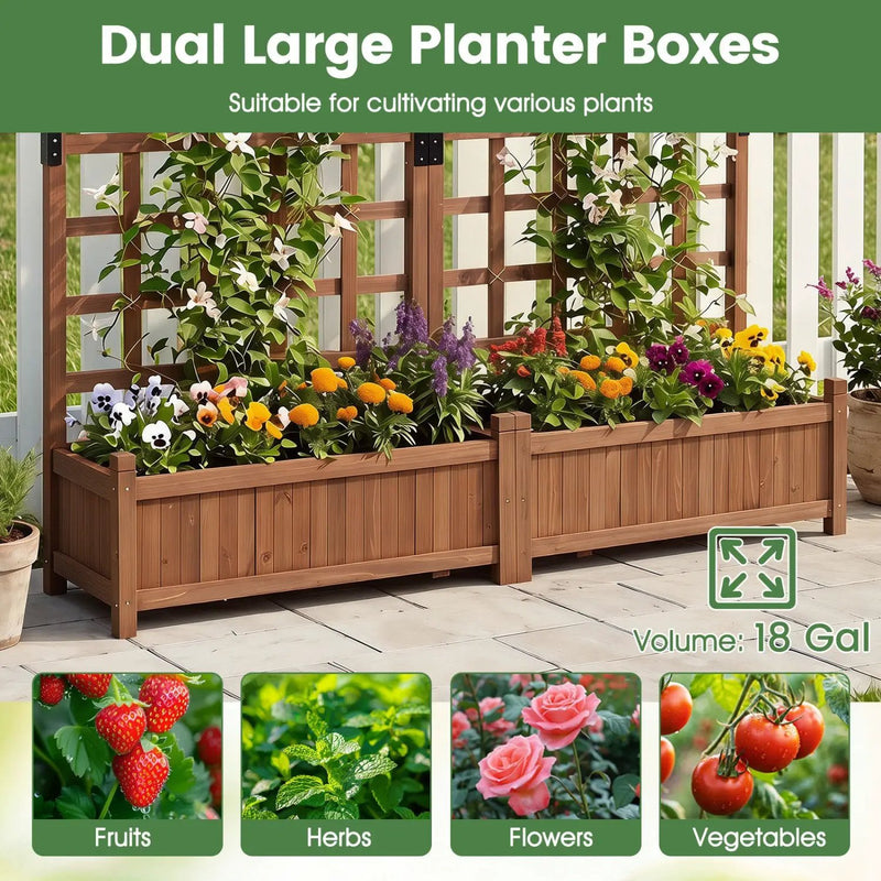 Dual Raised Garden Bed with Trellis and Drainage Holes by DirectDeals