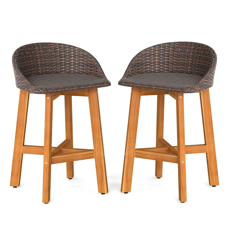 Outdoor Faux Rattan Bar Chairs Set of 2 with Ergonomic Backrests and Footrests by DirectDeals