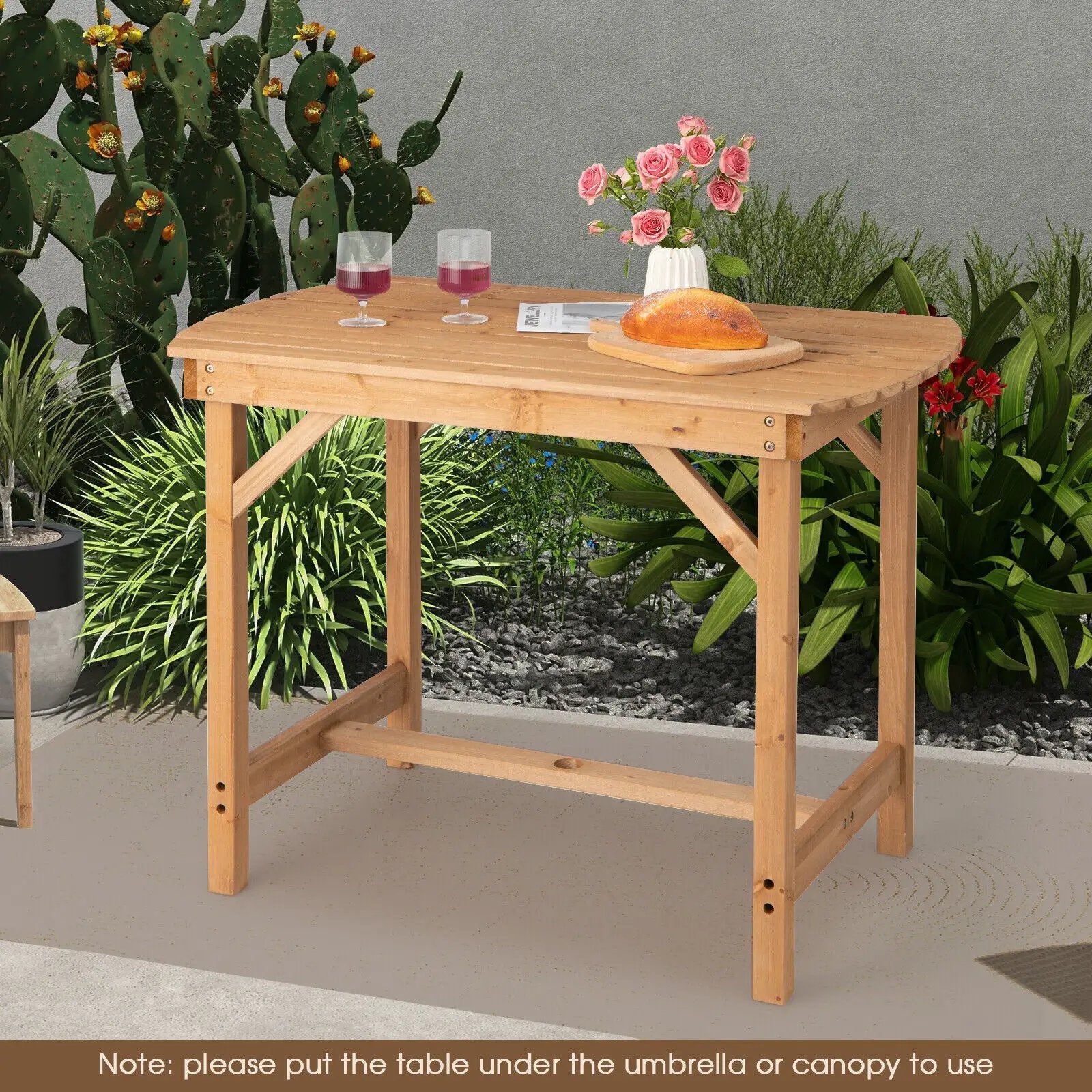Outdoor Fir Wood Dining Table with 1.5 Inch Umbrella Hole by DirectDeals