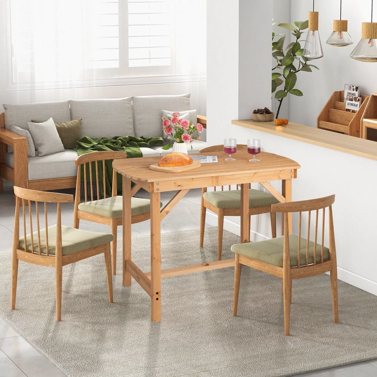 Outdoor Fir Wood Dining Table with 1.5 Inch Umbrella Hole by DirectDeals