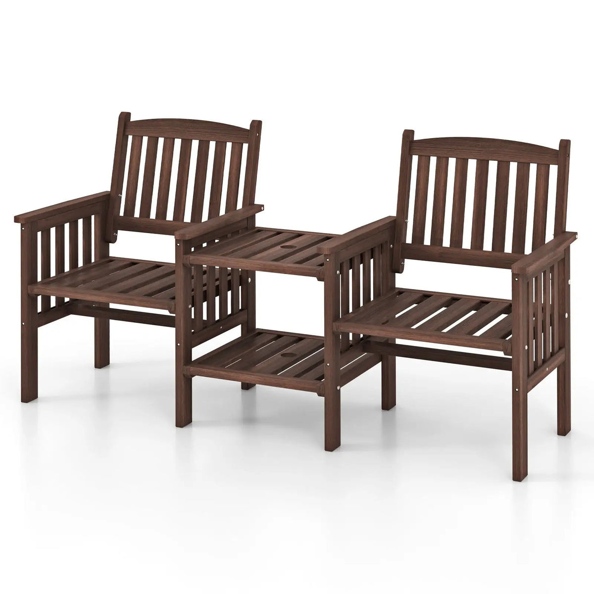 Outdoor Fir Wood Loveseat with 2-Tier Side Table and 1.96" Umbrella Hole, photo 4 of 9