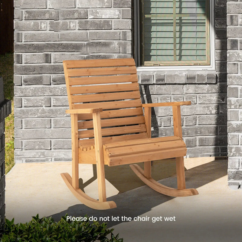 Outdoor Fir Wood Rocking Chair with High Backrest by DirectDeals