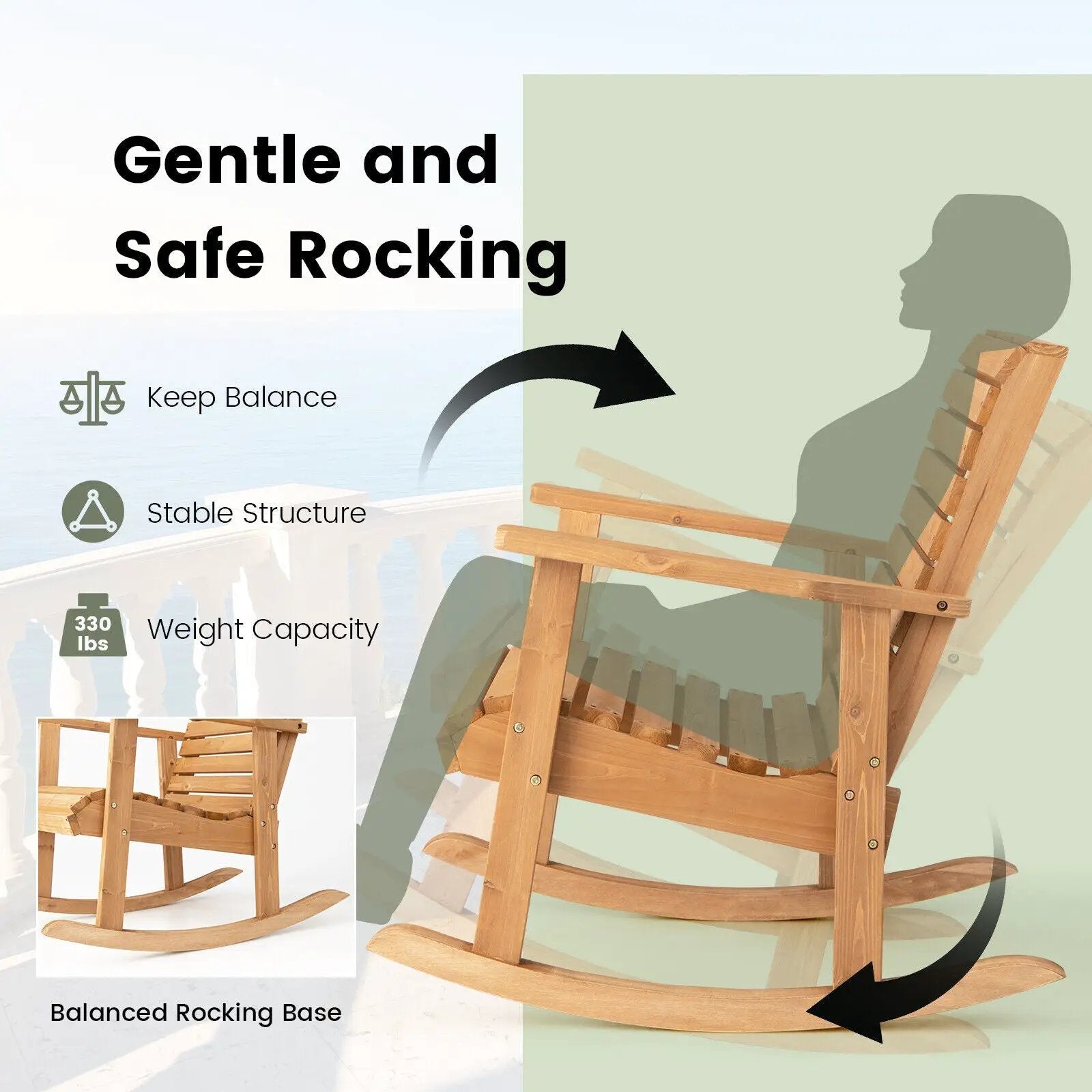 Outdoor Fir Wood Rocking Chair with High Backrest by DirectDeals
