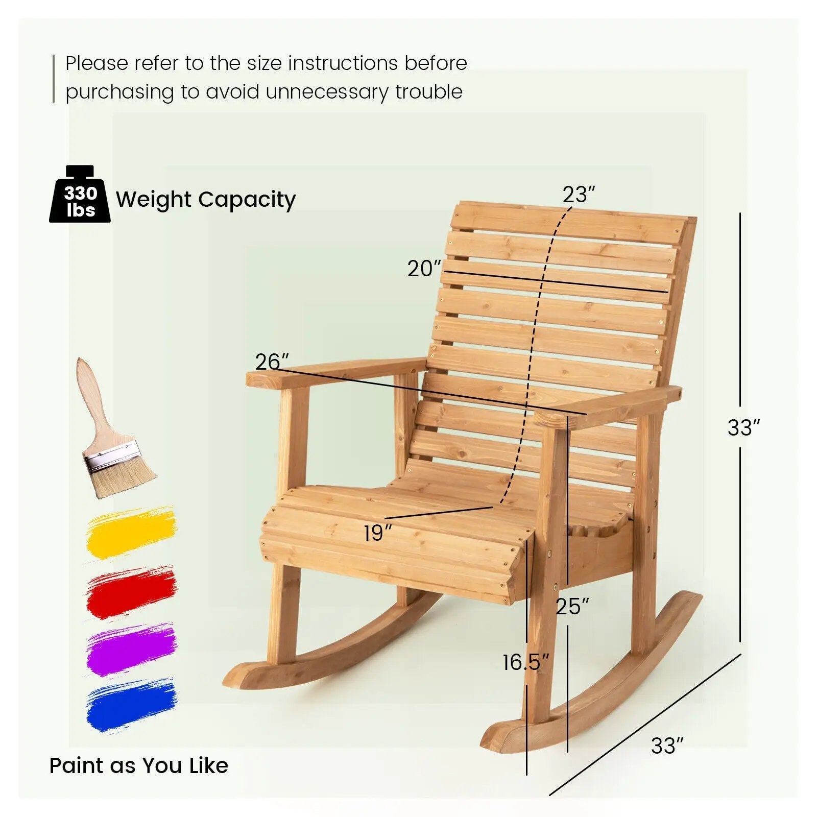 Outdoor Fir Wood Rocking Chair with High Backrest by DirectDeals