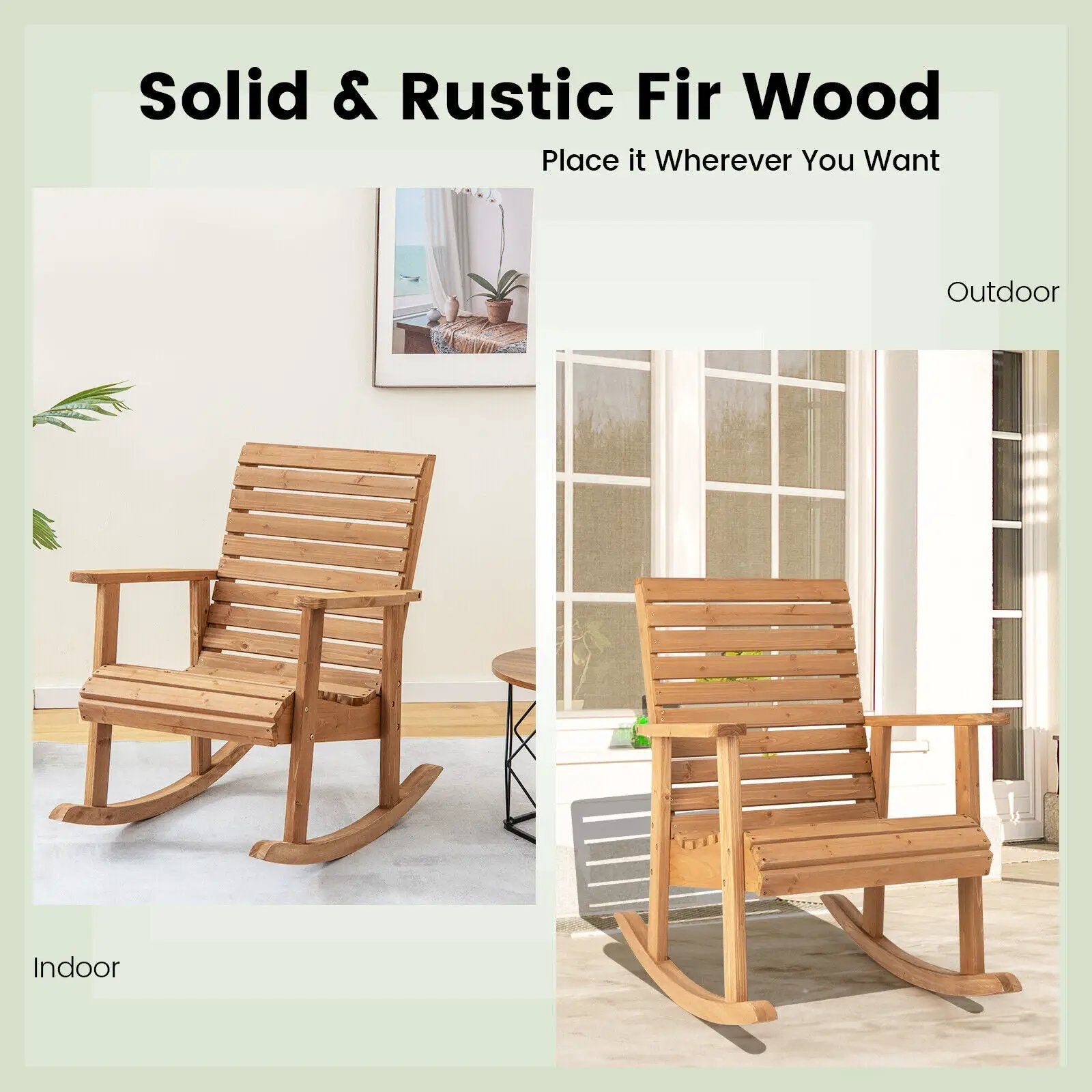 Outdoor Fir Wood Rocking Chair with High Backrest by DirectDeals