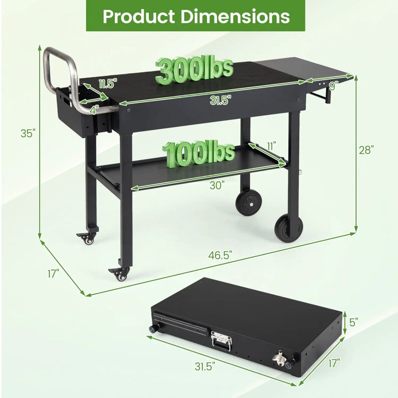 Foldable Grill Cart with 31" Tabletop & Storage Shelf by DirectDeals