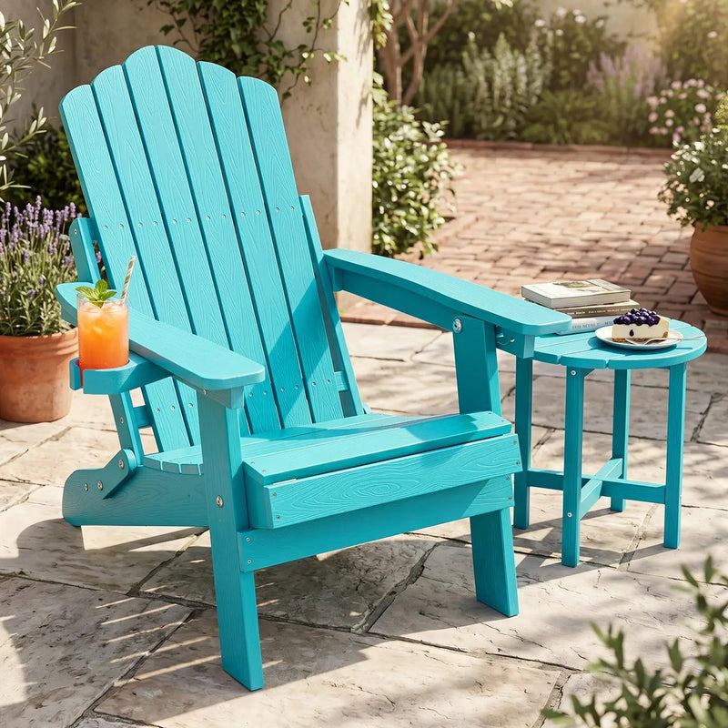 Folding Adirondack Chair with Adjustable Backrest & Cup Holder by DirectDeals