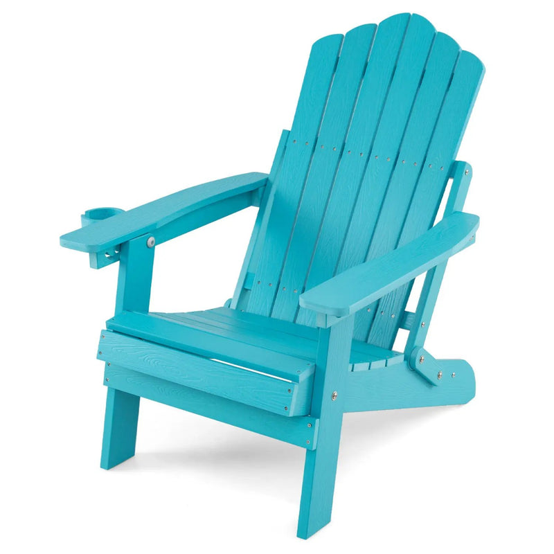 Folding Adirondack Chair with Adjustable Backrest & Cup Holder by DirectDeals
