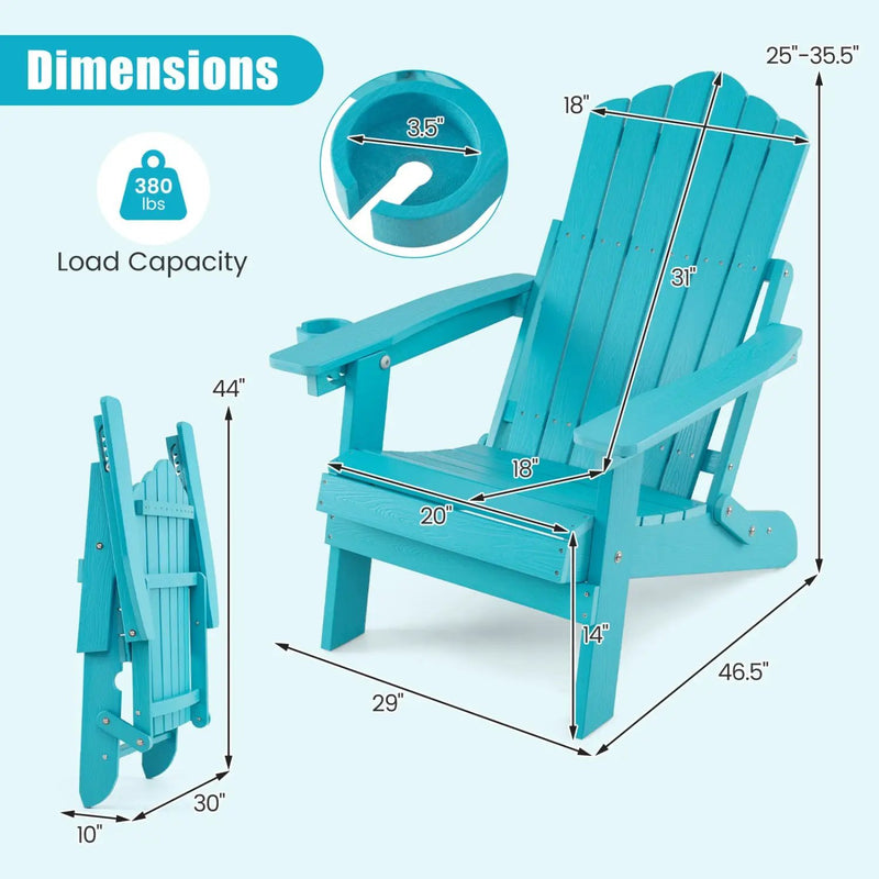 Folding Adirondack Chair with Adjustable Backrest & Cup Holder by DirectDeals