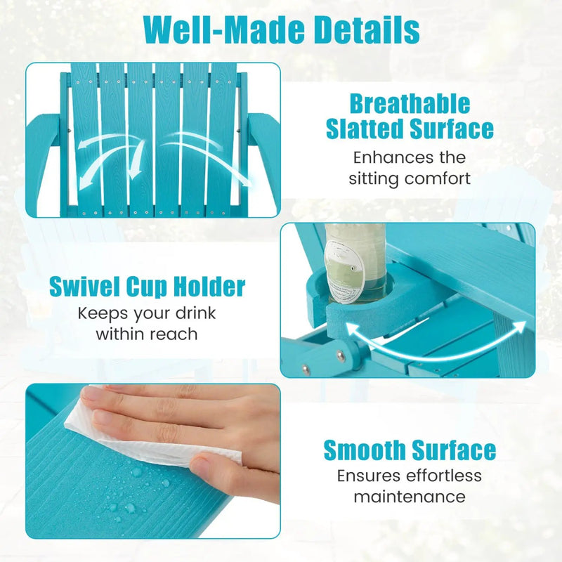 Folding Adirondack Chair with Adjustable Backrest & Cup Holder by DirectDeals