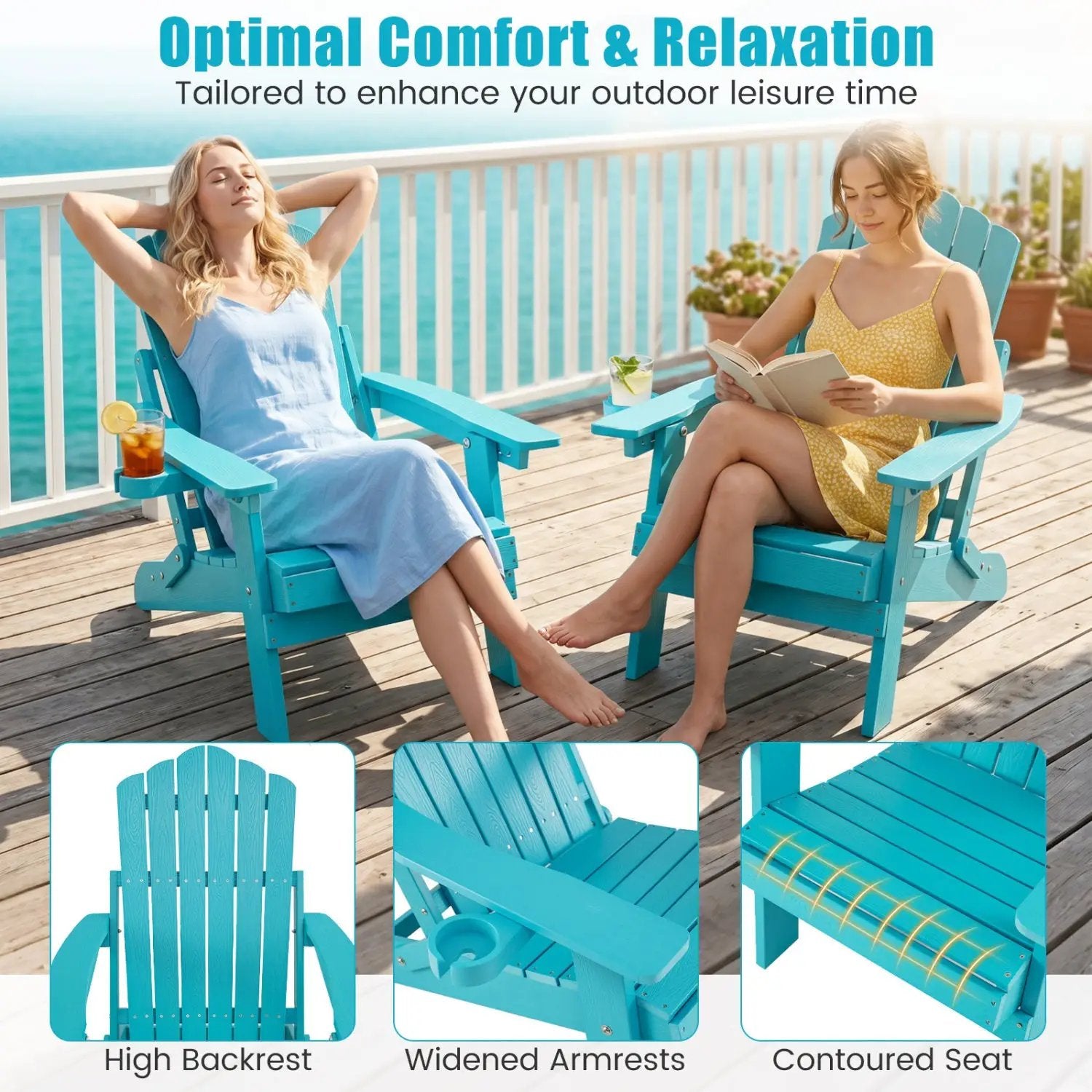 Folding Adirondack Chair with Adjustable Backrest & Cup Holder by DirectDeals