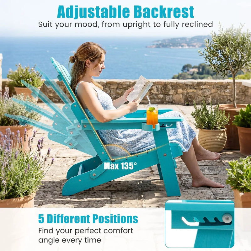 Folding Adirondack Chair with Adjustable Backrest & Cup Holder by DirectDeals