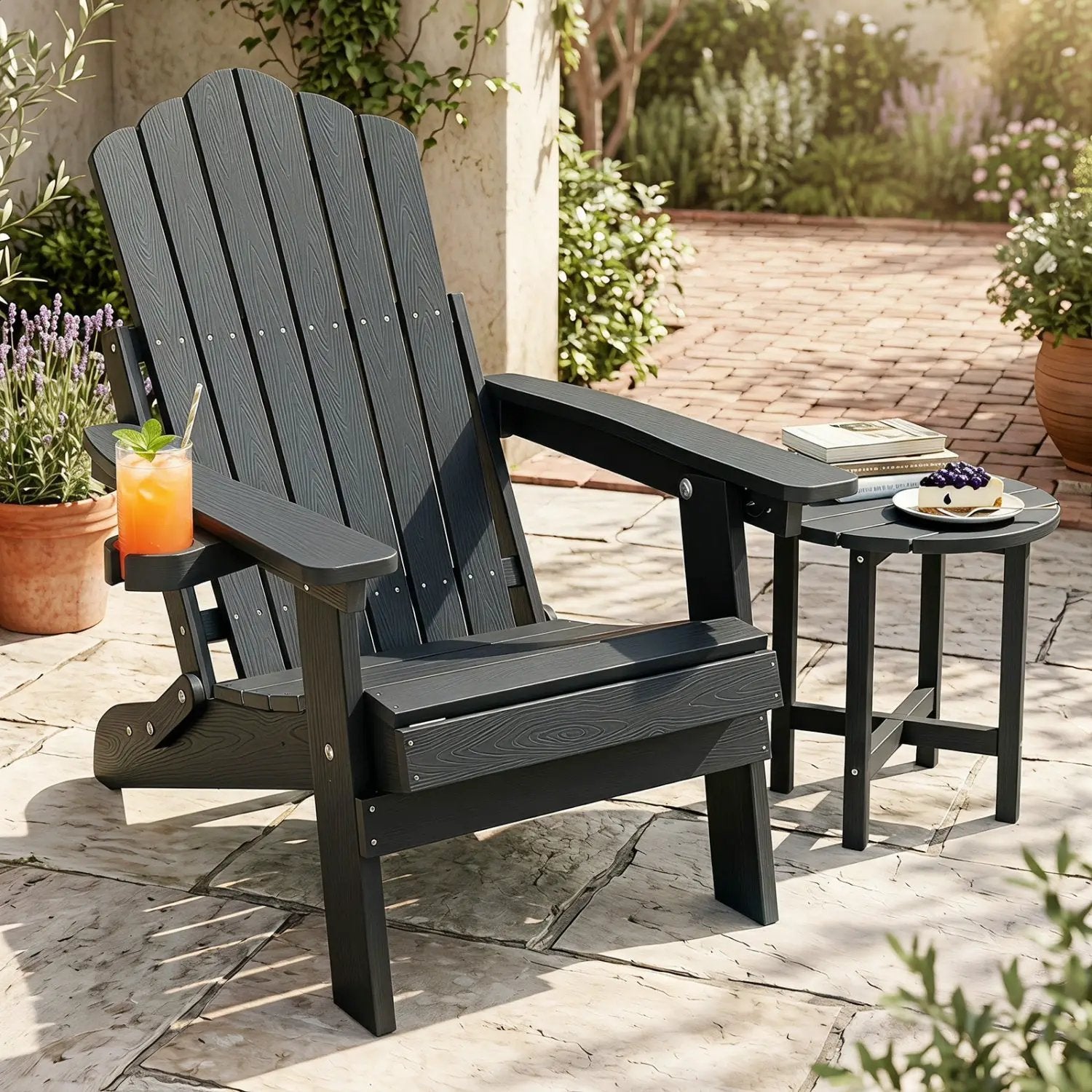 Folding Adirondack Chair with Adjustable Backrest & Cup Holder by DirectDeals