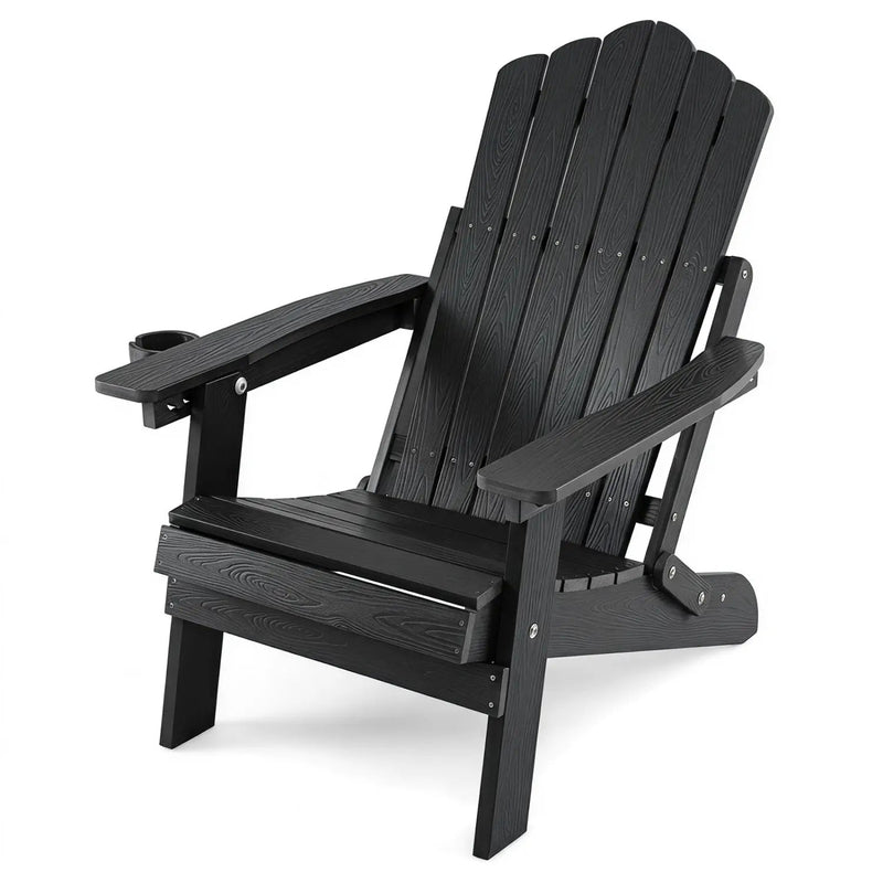 Folding Adirondack Chair with Adjustable Backrest & Cup Holder by DirectDeals