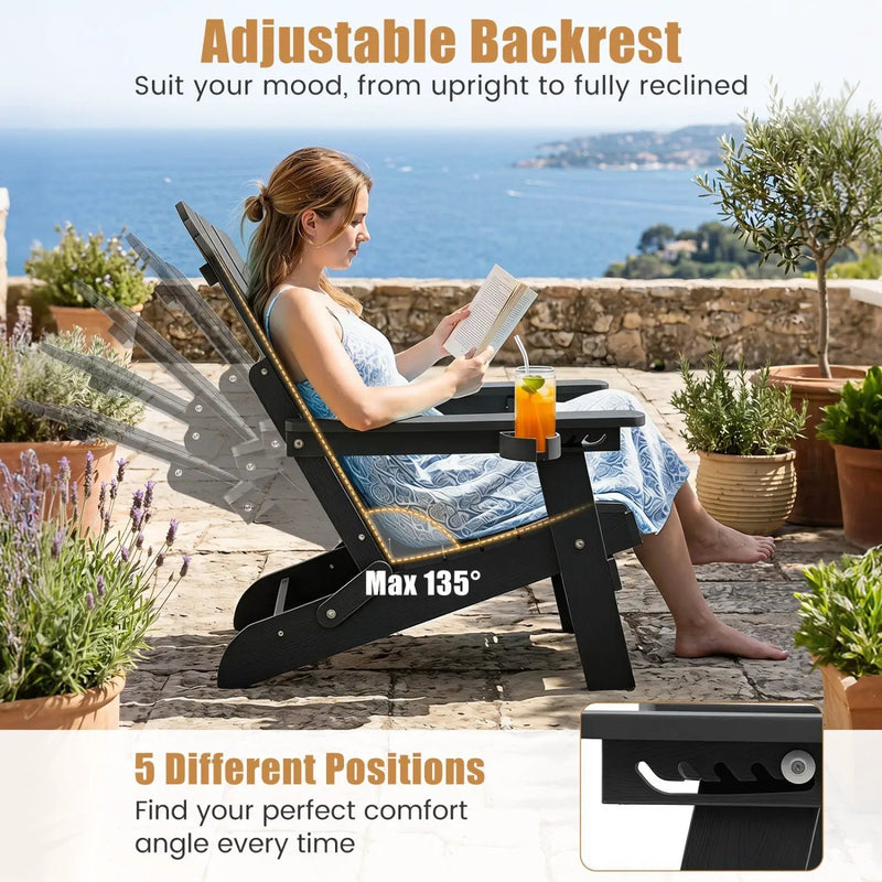 Folding Adirondack Chair with Adjustable Backrest & Cup Holder by DirectDeals