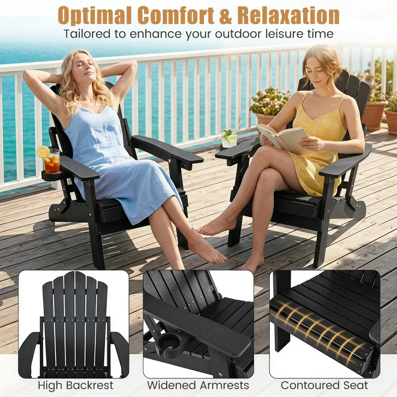 Folding Adirondack Chair with Adjustable Backrest & Cup Holder by DirectDeals