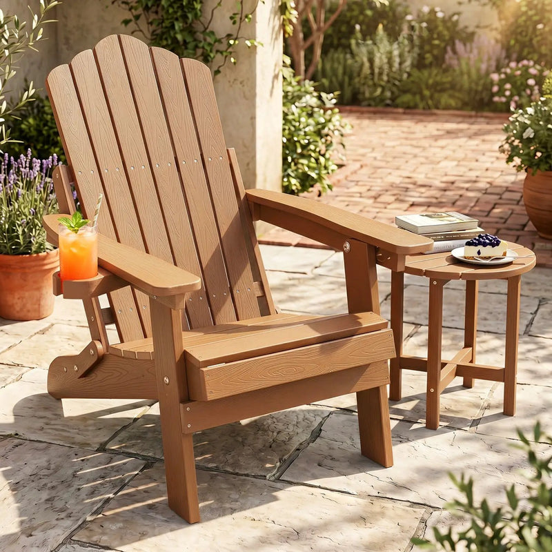 Folding Adirondack Chair with Adjustable Backrest & Cup Holder by DirectDeals