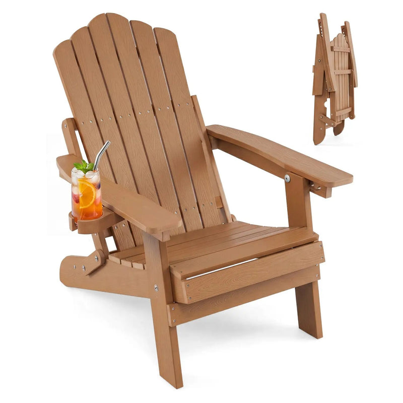 Folding Adirondack Chair with Adjustable Backrest & Cup Holder by DirectDeals