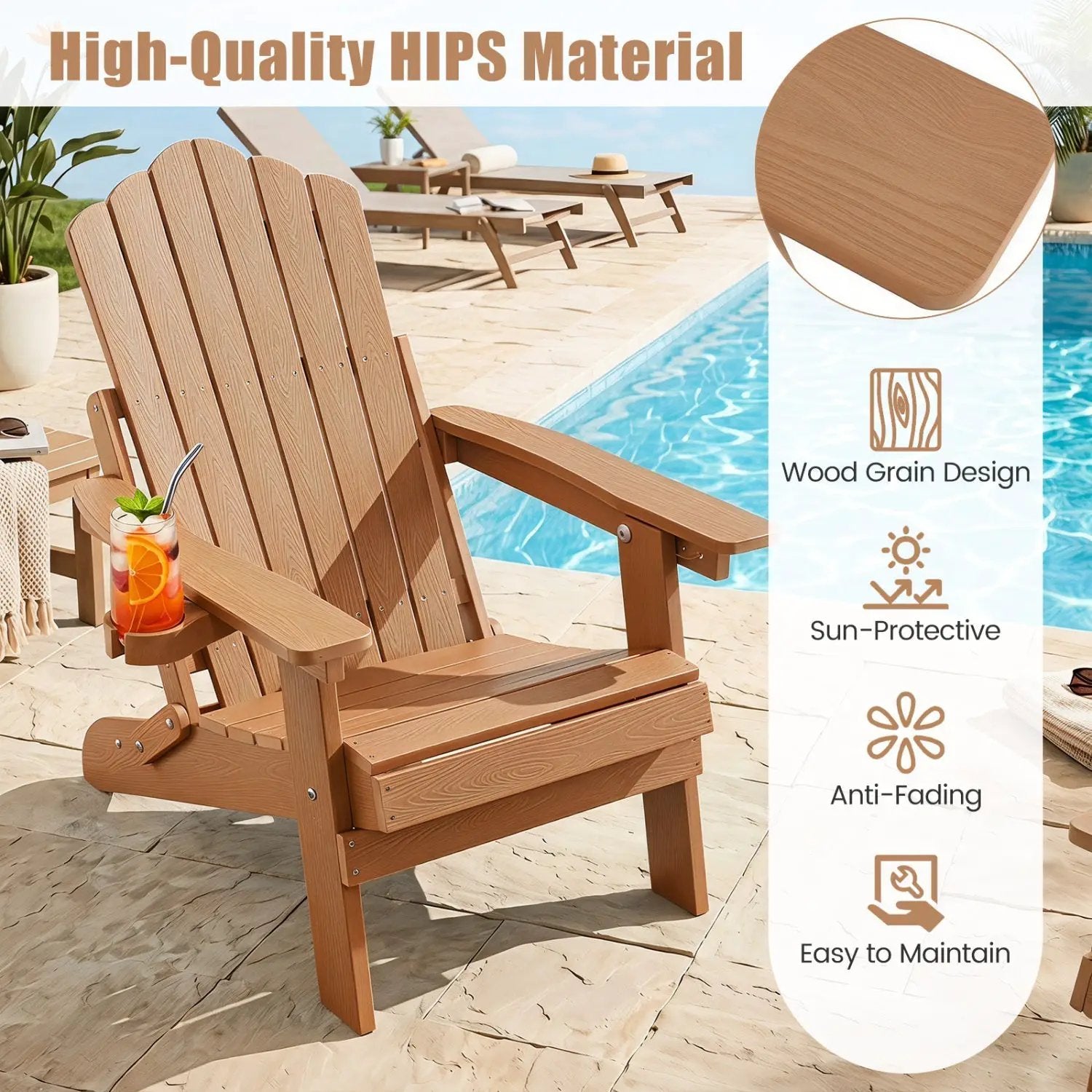 Folding Adirondack Chair with Adjustable Backrest & Cup Holder by DirectDeals