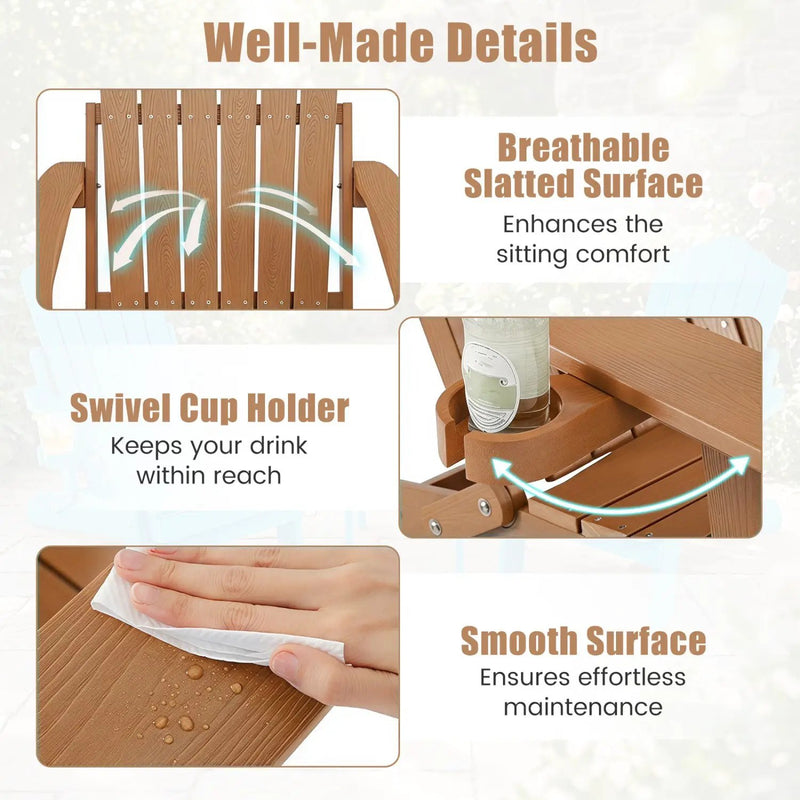 Folding Adirondack Chair with Adjustable Backrest & Cup Holder by DirectDeals