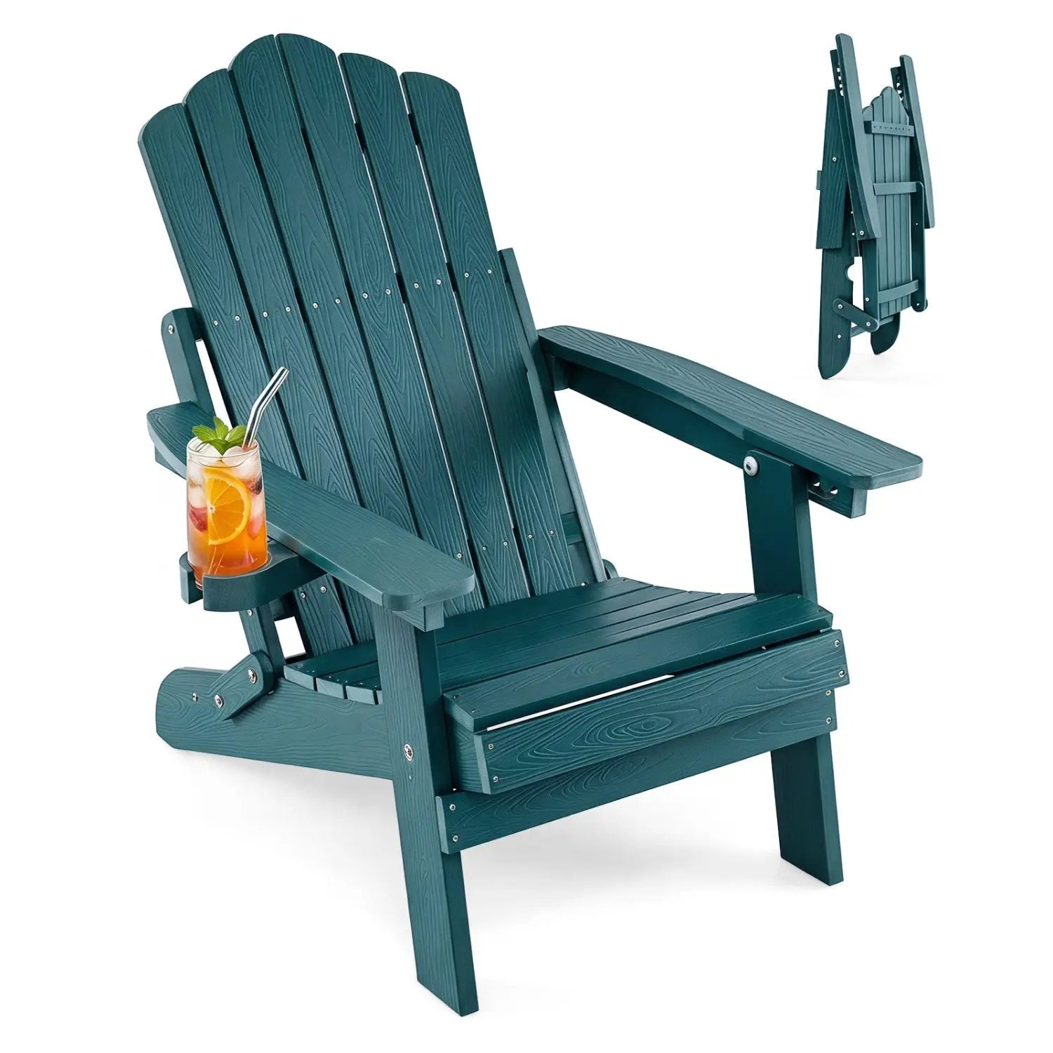 Folding Adirondack Chair with Adjustable Backrest & Cup Holder by DirectDeals