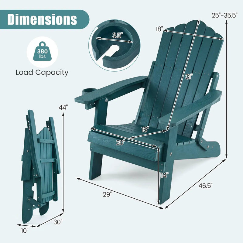 Folding Adirondack Chair with Adjustable Backrest & Cup Holder by DirectDeals