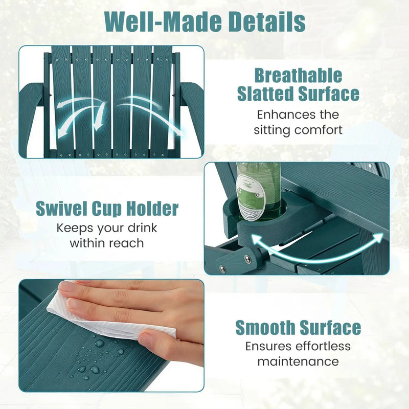 Folding Adirondack Chair with Adjustable Backrest & Cup Holder by DirectDeals