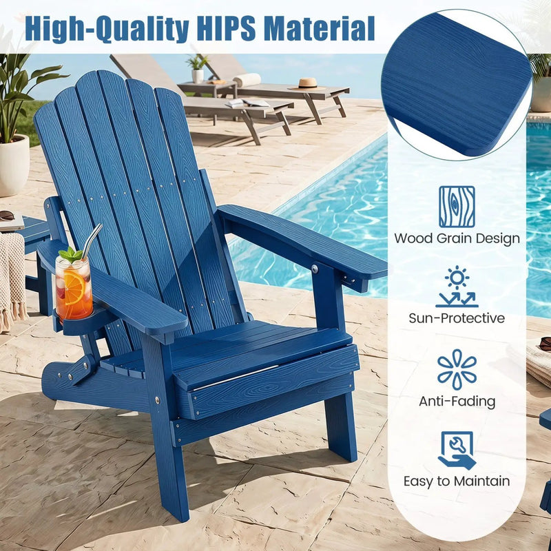 Folding Adirondack Chair with Adjustable Backrest & Cup Holder by DirectDeals