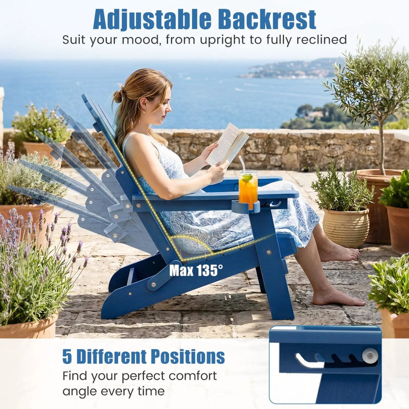 Folding Adirondack Chair with Adjustable Backrest & Cup Holder by DirectDeals