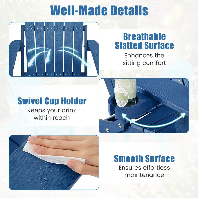 Folding Adirondack Chair with Adjustable Backrest & Cup Holder by DirectDeals