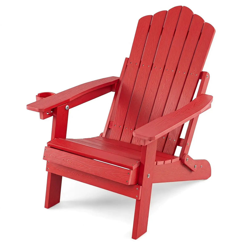 Folding Adirondack Chair with Adjustable Backrest & Cup Holder by DirectDeals