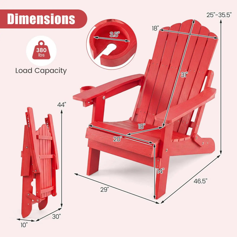 Folding Adirondack Chair with Adjustable Backrest & Cup Holder by DirectDeals