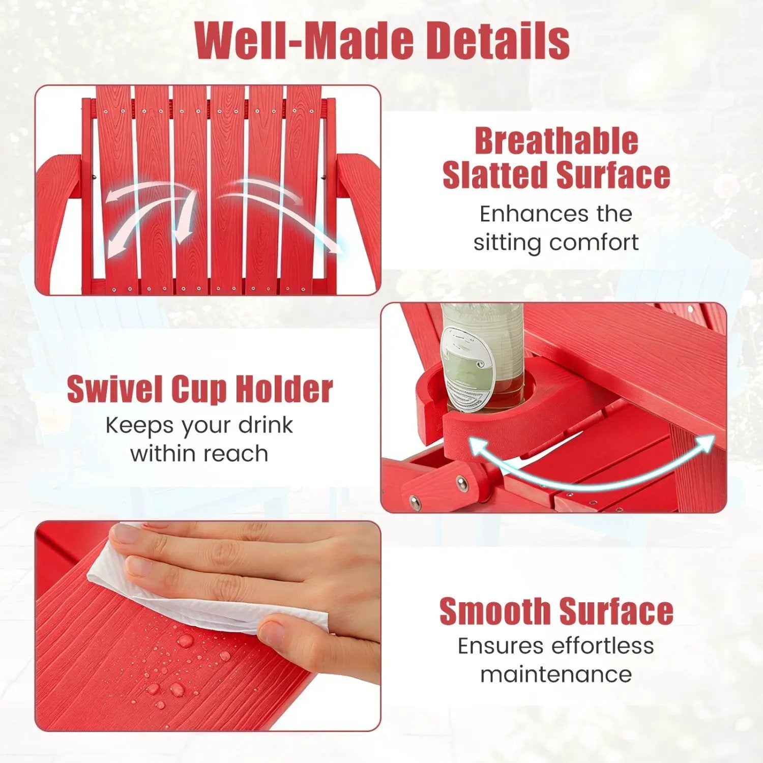 Folding Adirondack Chair with Adjustable Backrest & Cup Holder by DirectDeals