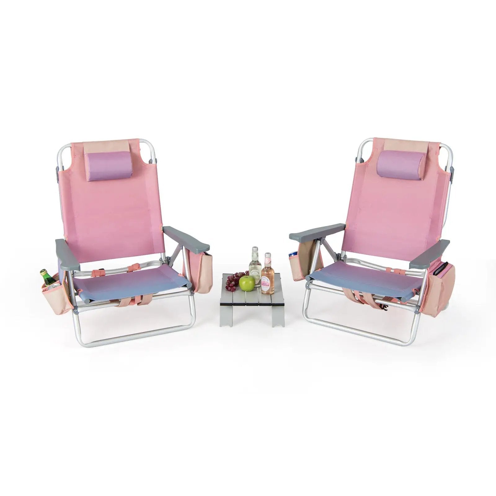 2 Packs 5-Position Outdoor Folding Backpack Beach Table Chair Reclining Chair Set by DirectDeals
