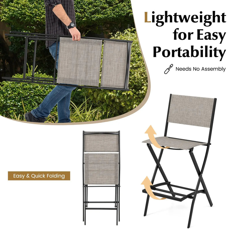 Outdoor Folding Bar Height Stool Set of 4 with Metal Frame and Footrest by DirectDeals