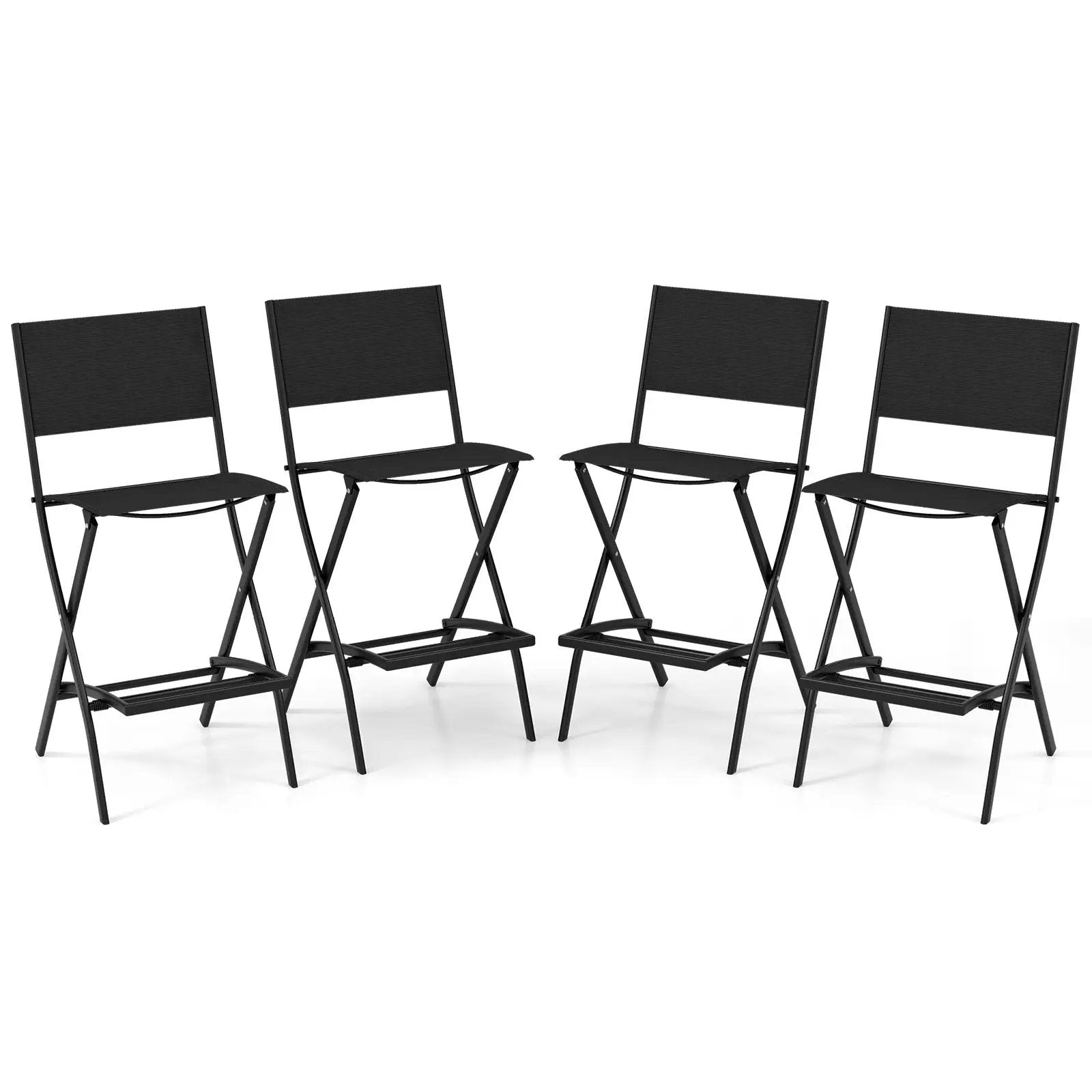 Outdoor Folding Bar Height Stool Set of 4 with Metal Frame and Footrest by DirectDeals