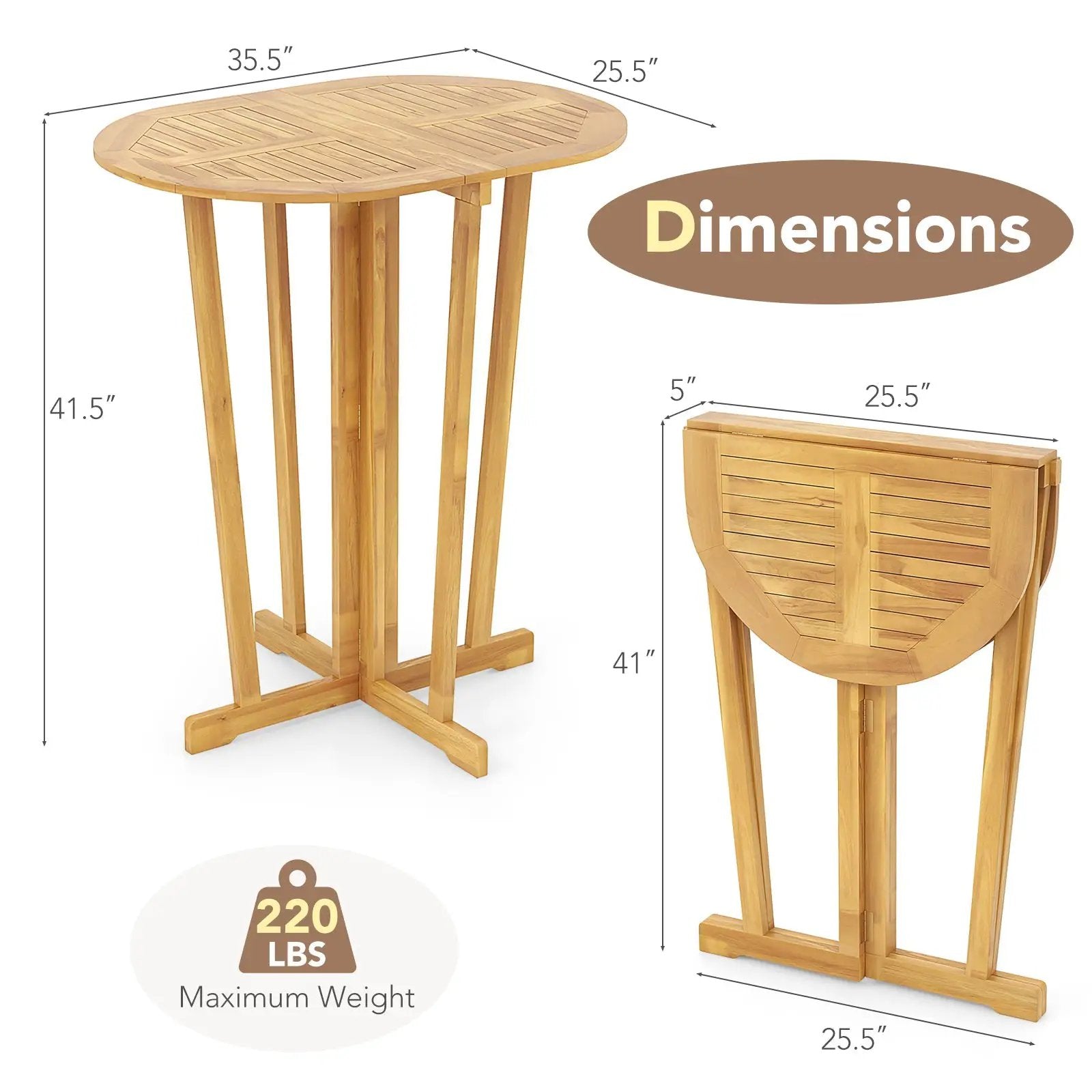 Outdoor Folding Bar Table with Oval Tabletop and Cross Base by DirectDeals